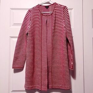 Red and white 100% merino wool long cardigan by Talbot